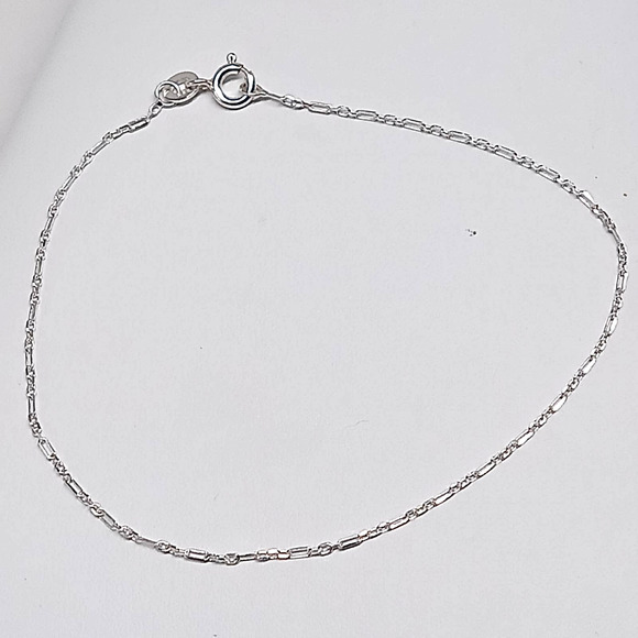 8" Solid Authentic 925 Sterling Silver Bracelet Long Figaro Chain Fine Gossamer - Picture 1 of 8